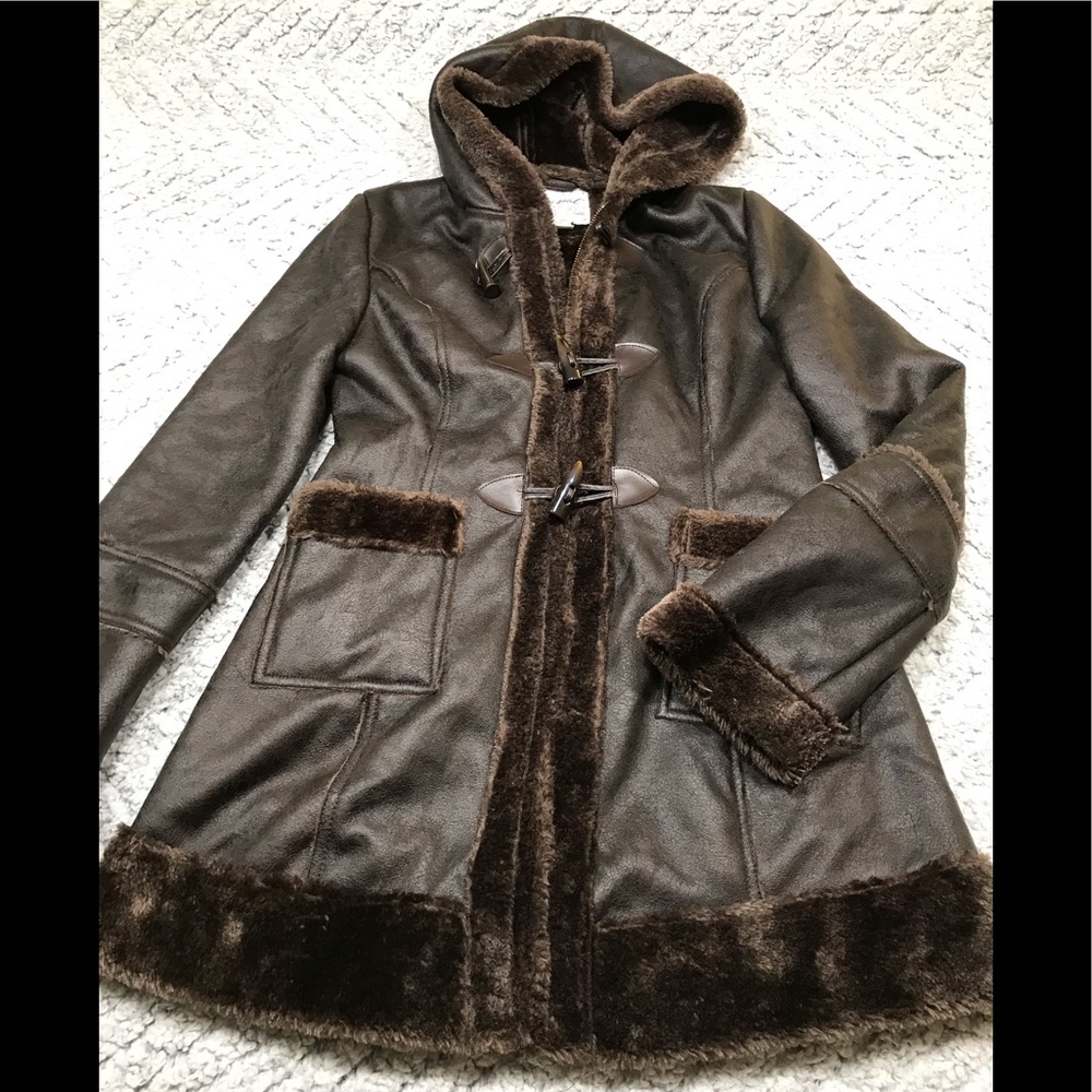 Faux Fur trim Coat Sz S